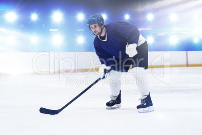 Composite image of player playing ice hockey