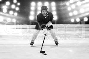 Composite image of player playing ice hockey