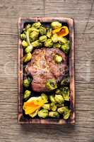 Meat steak with brussels sprouts