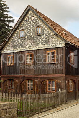 House with wooden construction as Umgebinde