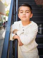 Mixed Race Young Hispanic Caucasian Boy Posing on a StairwayPortrait of Mixed Race Young Hispanic and Caucasian Boy