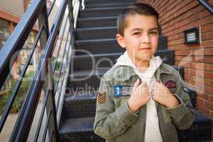 Mixed Race Young Hispanic Caucasian Boy Posing on a Stairway