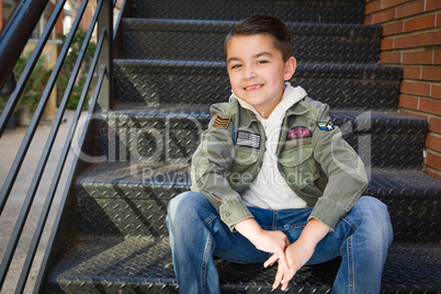 Mixed Race Young Hispanic Caucasian Boy Posing on a Stairway