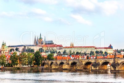 Charles Bridge and Lesser Town of Prague view