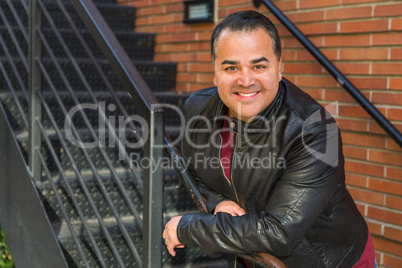 Portrait of Handsome Mixed Race Hispanic Man Posing on a Stairway