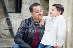 Portrait of Mixed Race Hispanic and Caucasian Son and Father