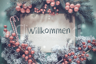 Christmas Garland, Fir Tree Branch, Willkommen Means Welcome