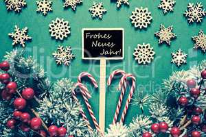 Black Christmas Sign,Lights, Frohes Neues Means Happy New Year, Retro Look