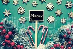 Black Christmas Sign,Lights, Merci Means Thank You, Retro Look