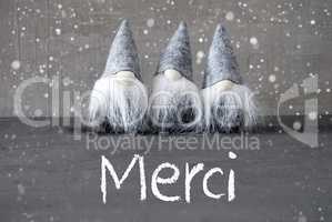 Three Gray Gnomes, Cement, Snowflakes, Merci Means Thank You