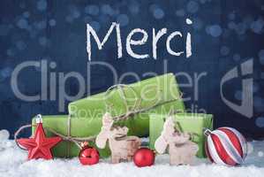 Green Christmas Gifts, Snow, Merci Means Thank You
