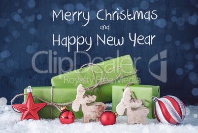 Green Christmas Gifts, Snow, Merry Christmas And Happy New Year