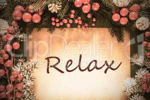 Retro Christmas Decoration, Fir Tree Branch, Text Happy Holidays