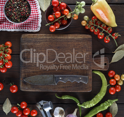 empty kitchen cutting and fresh red cherry tomatoes