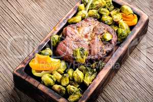 Meat steak with brussels sprouts