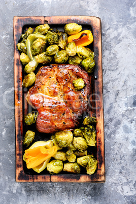 Beef steaks with grilled vegetables