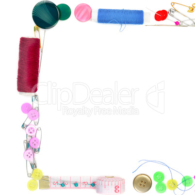 Sewing accessories isolated on white background. Free space for