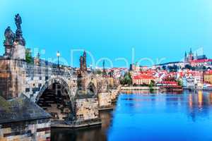 Charles Bridge close view, the Vltava and Lesser Town of Prague