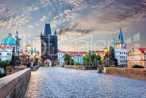 Old Town Tower and Charles Bridge under the thunderclouds