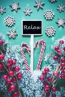 Vertical Black Christmas Sign,Lights, English Text Relax