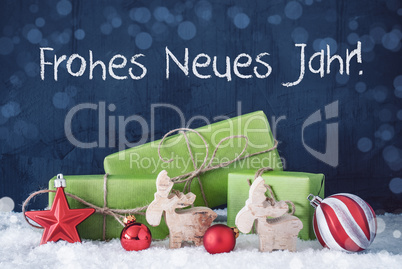 Green Christmas Gifts, Snow, Frohes Neues Jahr Means Happy New Year