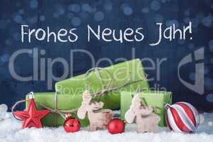 Green Christmas Gifts, Snow, Frohes Neues Jahr Means Happy New Year