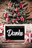 Vertical Tree, Gifts, Calligraphy Danke Means Thank You, Snowflakes