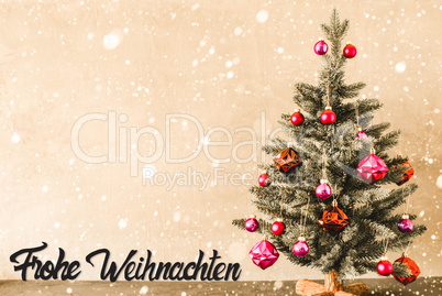 Tree, Snowflakes, Calligraphy Frohe Weihnachten Means Merry Christmas