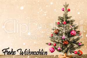 Tree, Snowflakes, Calligraphy Frohe Weihnachten Means Merry Christmas