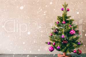 Tree With Purple Balls, Copy Space For Advertisement, Snowflakes