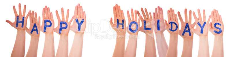 Many Hands Building Word Happy Holidays, Isolated