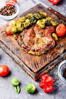 Meat steak with brussels sprouts