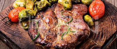Meat steak with brussels sprouts