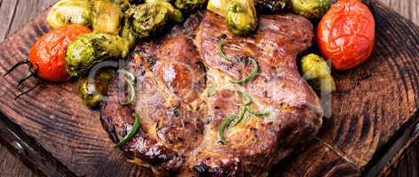 Meat steak with brussels sprouts