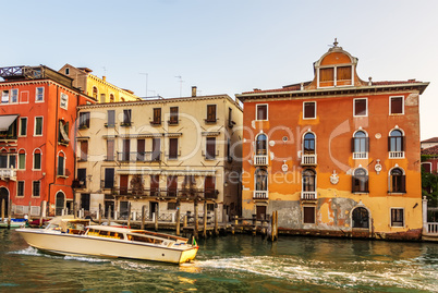 Grand Canal palaces and boats, Venice, Italy