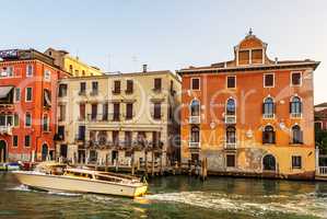 Grand Canal palaces and boats, Venice, Italy