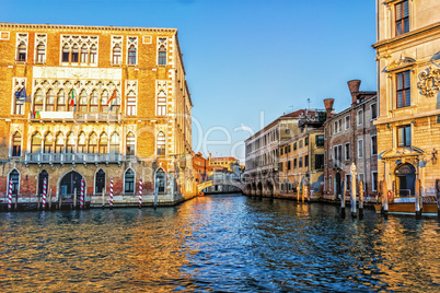 Ca' Foscari University of Venice and a bridge over a channel nea