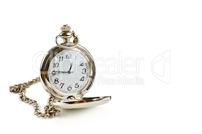 old pocket watch isolated on white background. Free space for te