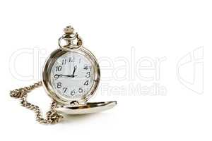 old pocket watch isolated on white background. Free space for te