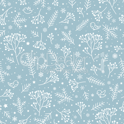 Winter holiday nature seamless floral pattern. Christmas snow ba