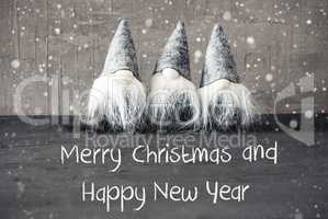 Gnomes, Cement, Snowflakes, Merry Christmas And Happy New Year