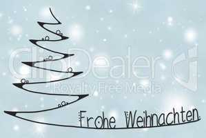 Tree, Frohe Weihnachten Means Merry Christmas, Light Blue Background
