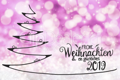 Tree, Glueckliches 2019 Means Happy 2019, Purple Bokeh Background