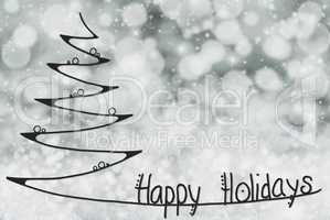 Christmas Tree, Happy Holidays, Dark Gray Bokeh Background