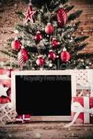 Vertical Tree, Gifts, Copy Space For Advertisement, Rustic Background