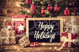 Tree, Retro Gifts, English Calligraphy Happy Holidays