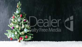 Colorful Decorated Tree, Copy Space For Advertisement, Snow