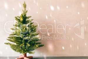 Green Tree, Copy Space For Advertisement, Snowflakes