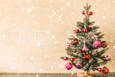 Tree With Balls, Copy Space For Advertisement, Snowflakes