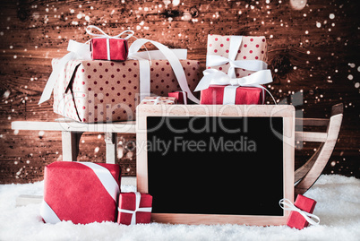 Sledge With Gifts, Copy Space For Advertisement, Snow, Frame